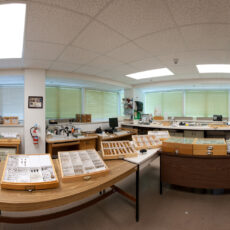 This is a panoramic photo showing the entomology department with specimen drawers at the Royal BC Museum.